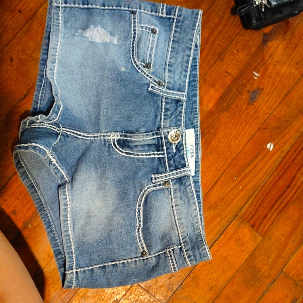 Piper & Blue Distressed Blue Jean Shorts with Stretch